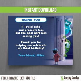 Monsters Inc. Birthday Thank You Cards 
